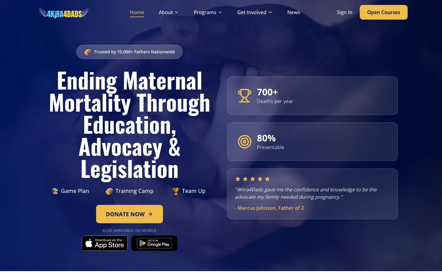The 4Kira4Dads website home page