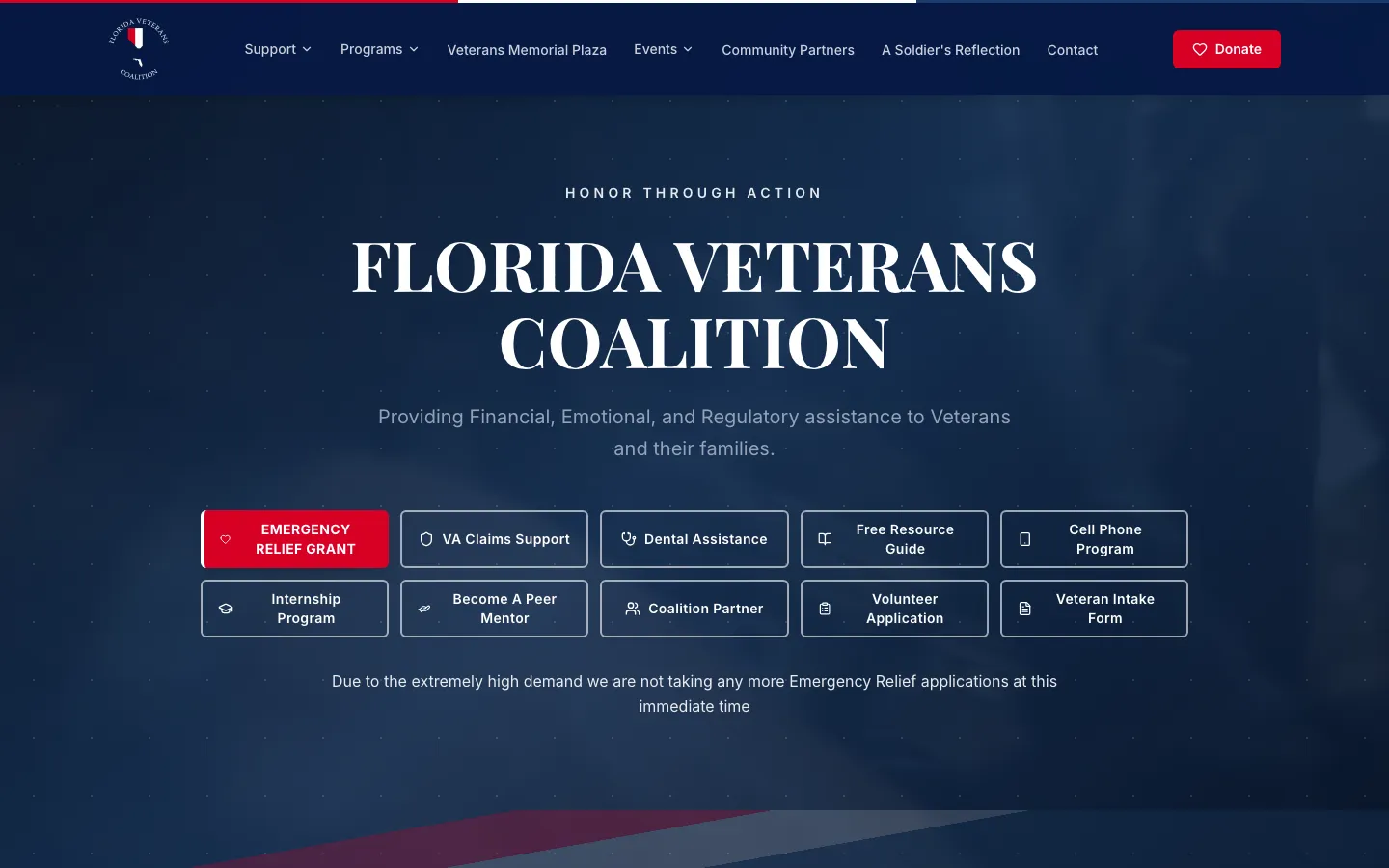 The Florida Veterans Coalition website home page