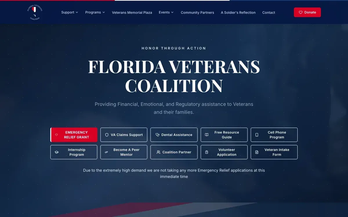 The Florida Veterans Coalition website home page