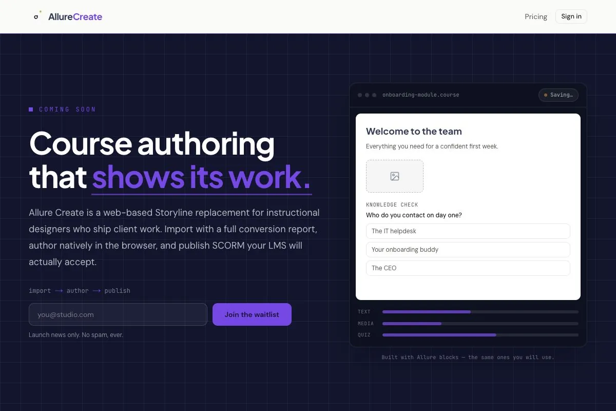 Allure Create public website or product preview