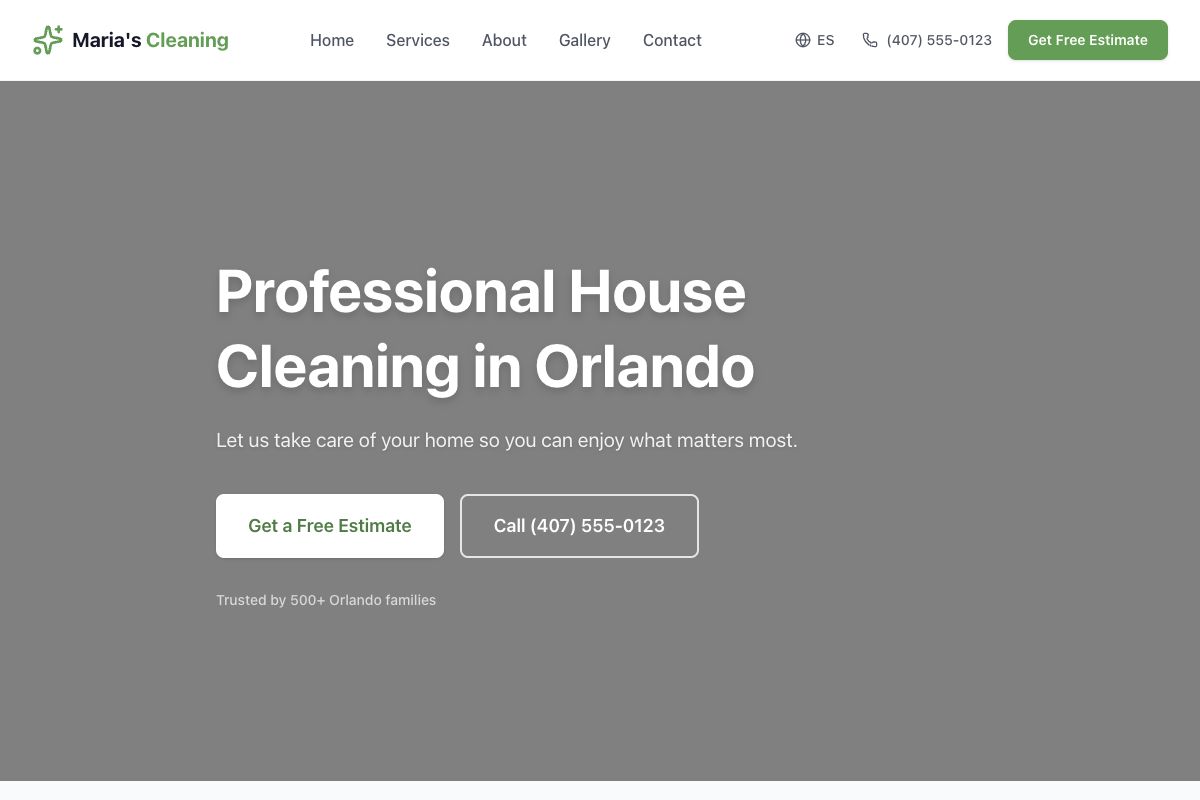 Maria’s Cleaning public website preview